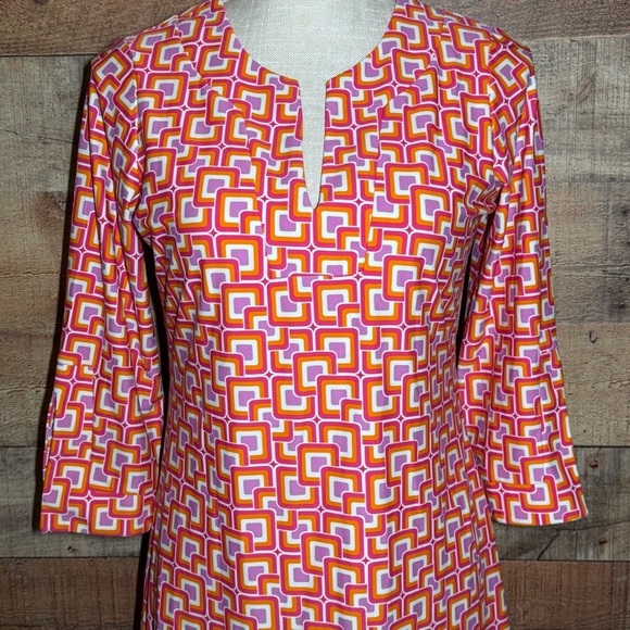 Jude Connally Megan Pink/Orange Geometric Print Tunic Dress size Small - Picture 4 of 9